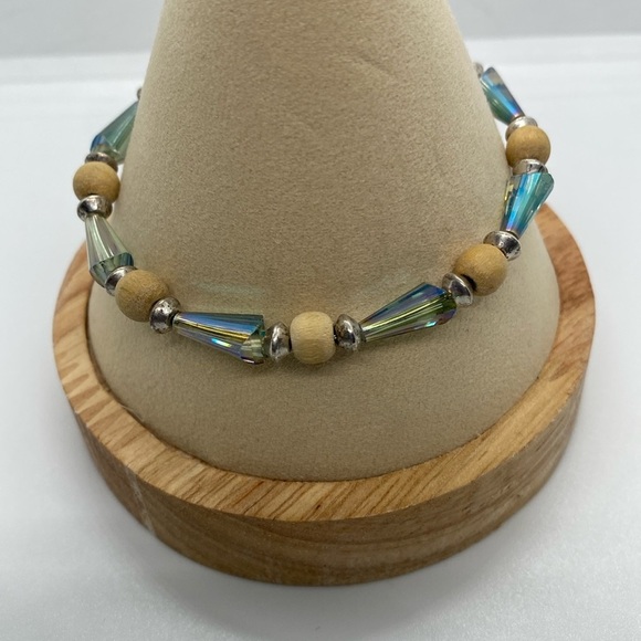 Alex and Ani Jewelry - Alex and Ani Crystal & Wood Beaded Bangle Bracelet/Silver Finish/NWOT